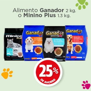 Alimento Ganador de 2 kilogramos o minini Plus  de 1.3 kilogramos con 25% de ahorro