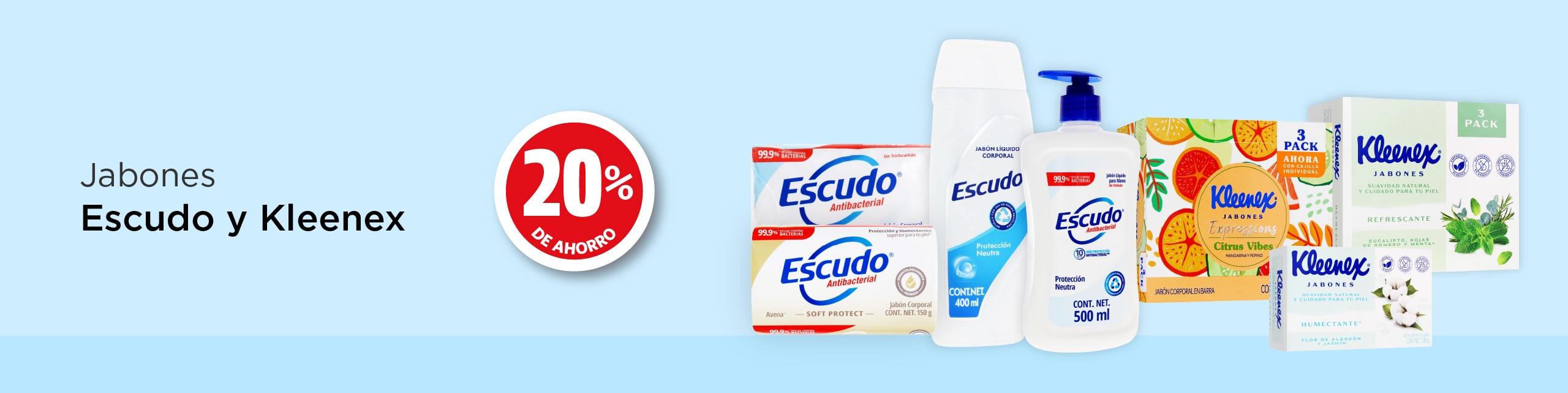 jabones escudo y kleenex 20% de ahorro