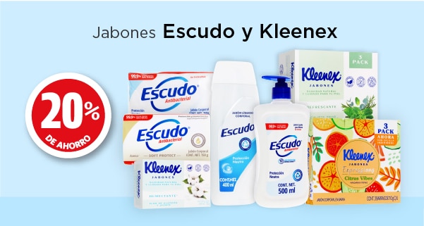 jabones escudo y kleenex 20% de ahorro