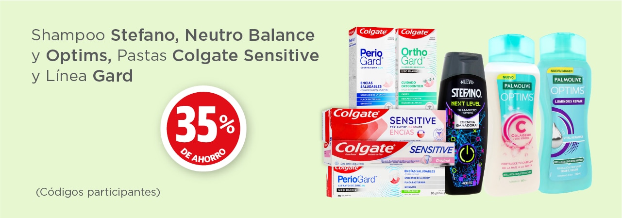 stefano, neutro balance, optims, colgate 35% de ahorro