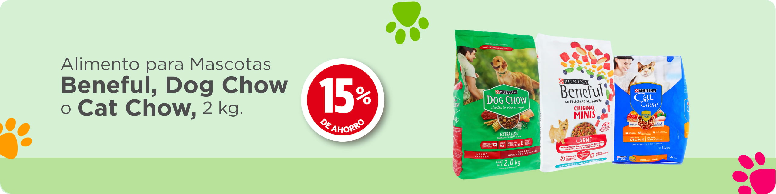 Beneful, Dog how o Cat Chow 15% de ahorro