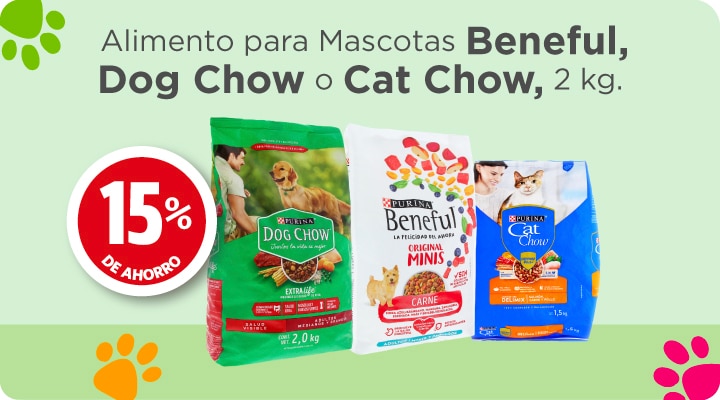 Beneful, Dog how o Cat Chow 15% de ahorro